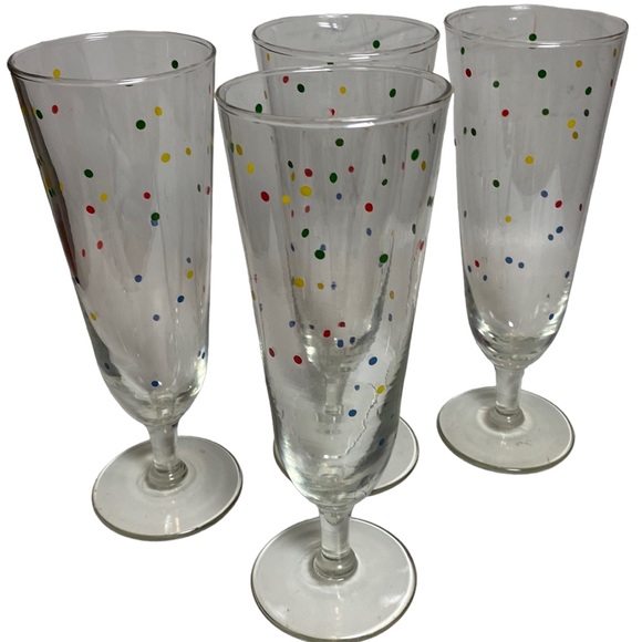 Set of 4 Vintage Festive Confetti Tall Tumblers Pilsner Champagne glasses